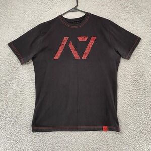 A7 Strongwear Shirt Mens Large Black Short Sleeve Bar Grip Powerlifting Gym